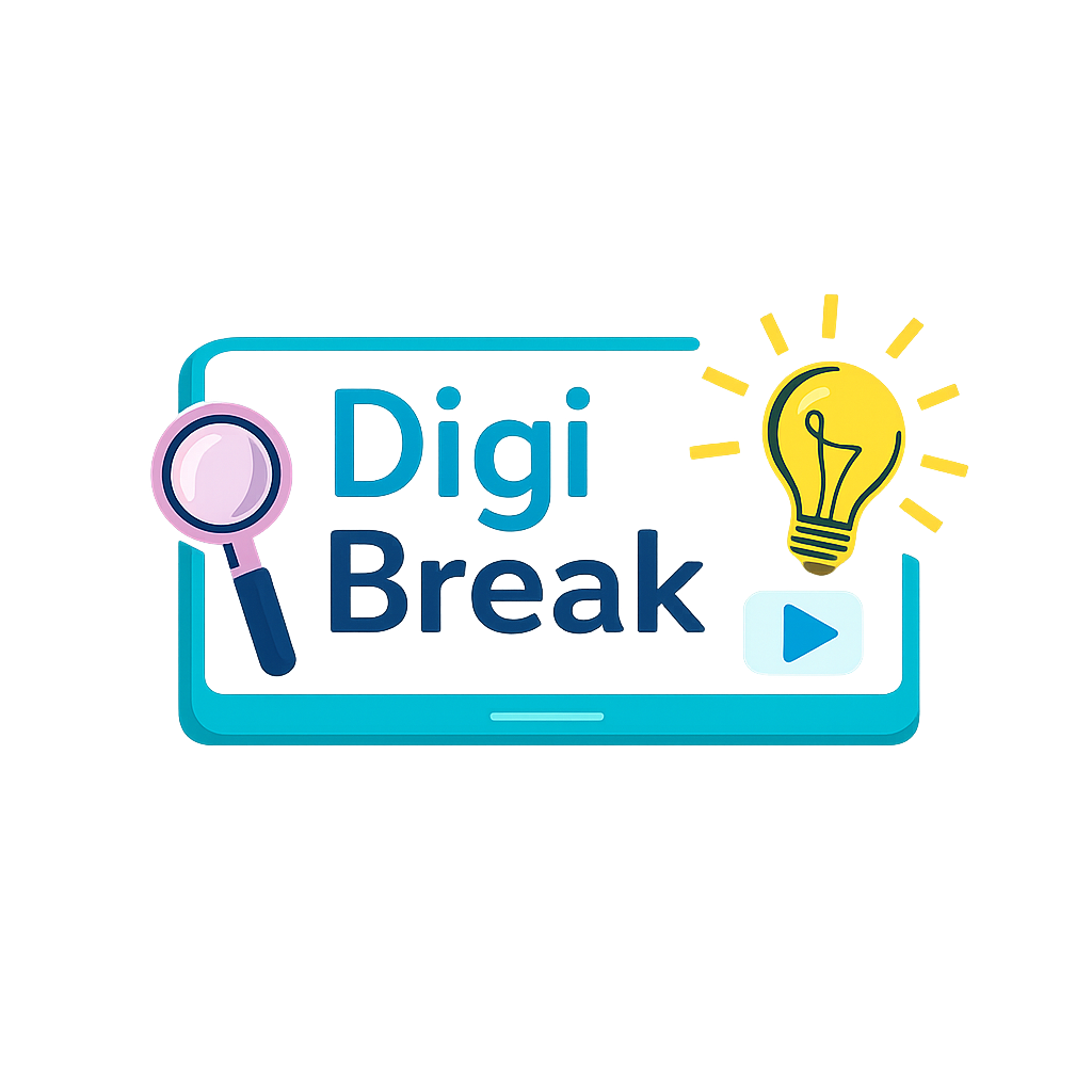 Schriftzug "Digi Break" mit Lupe und Glühbirne